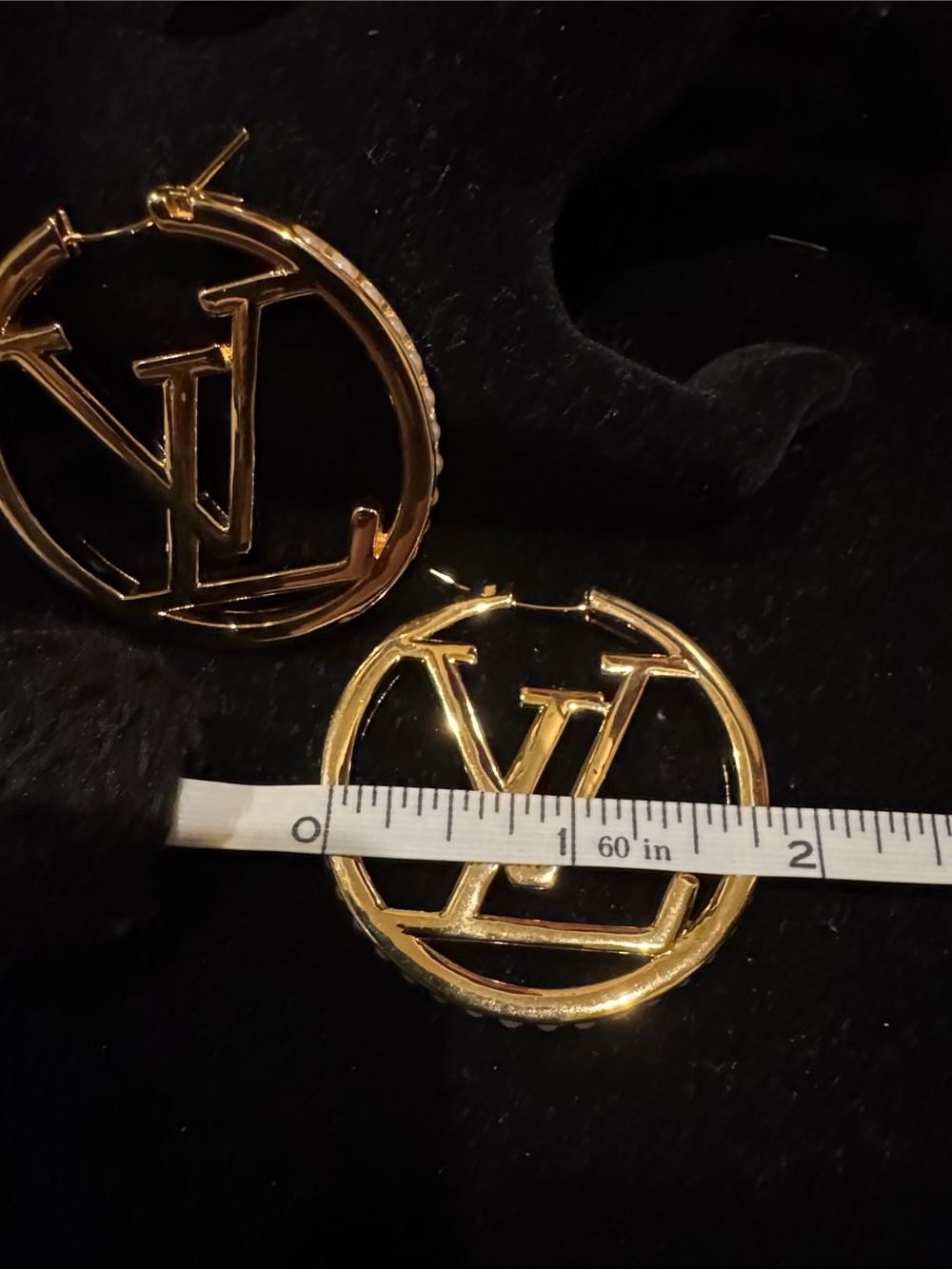 LV Initials Gold & Pearl Accent Hoop Earrings - Picture 8 of 8